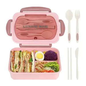 1220ml 3-grid Lunch Box, Large Capacity Bento Box with Spoon & Fork & Knives & Chopsticks, Food Storage Container, Silicone Tableware men
