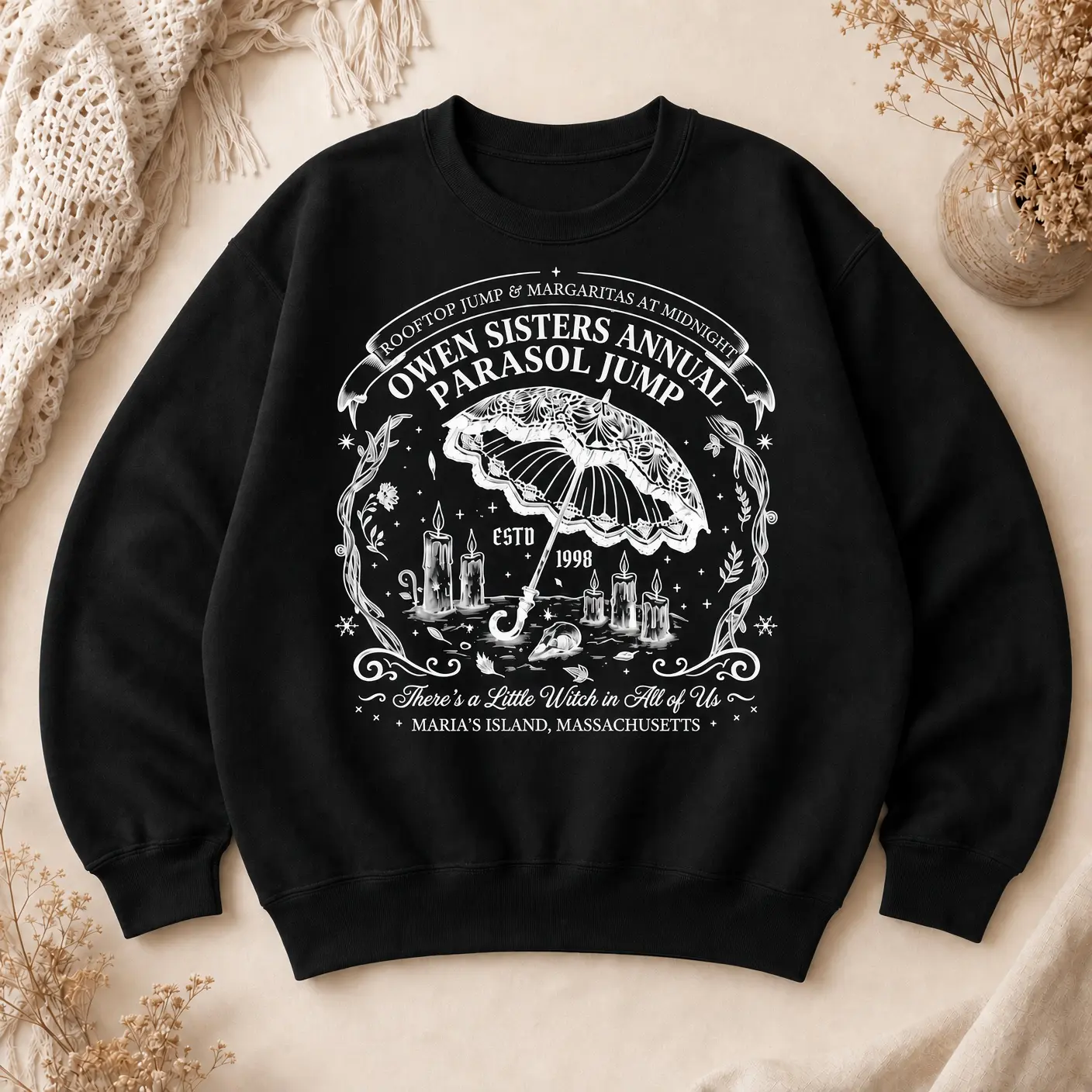 Owens Sisters Annual Parasol Jump Shirt, Practical Magic Witch Tee, Midnight Margaritas, 90s Movie Fan Gift Sweater