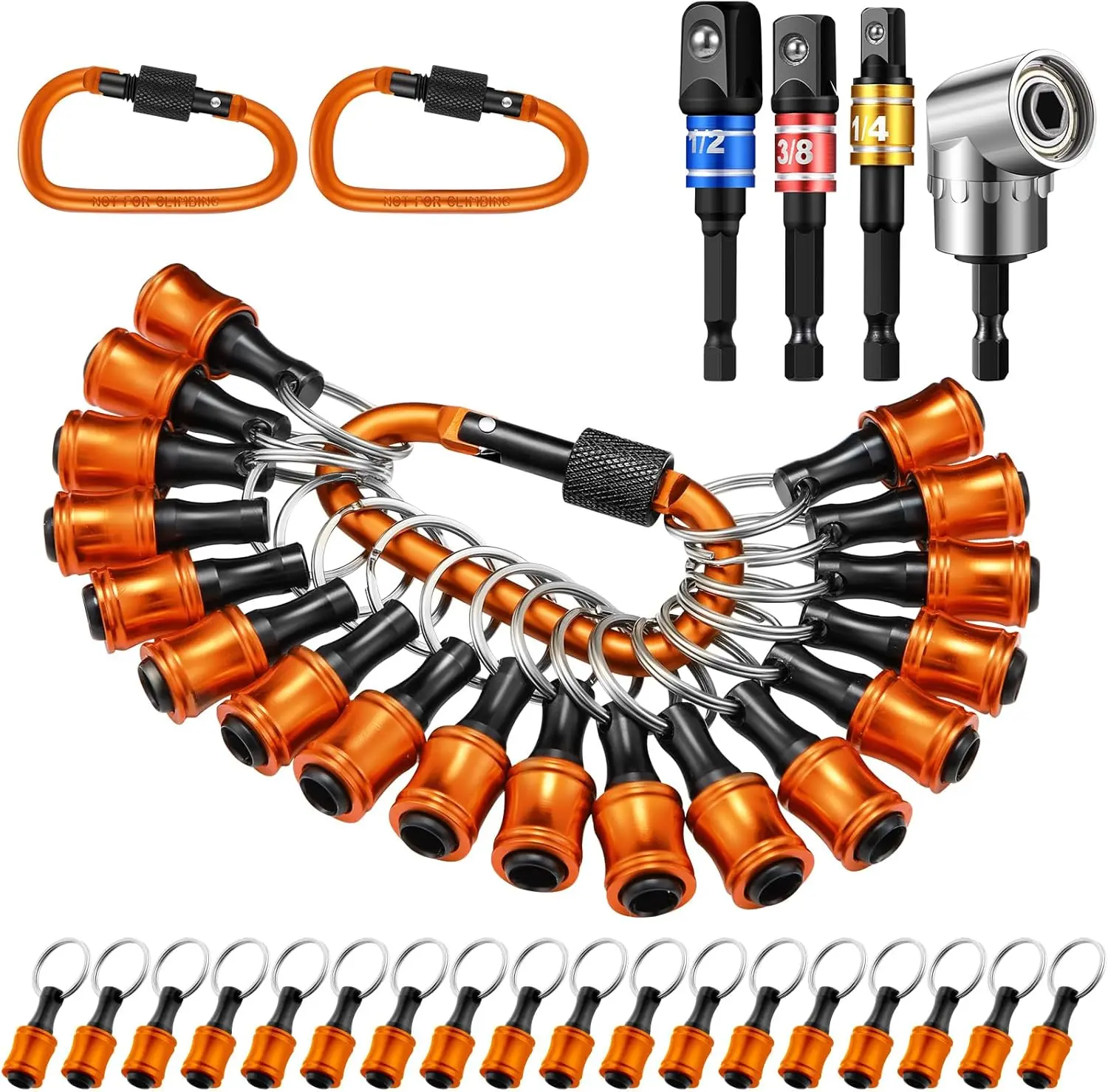 18 count Drill Bit Holder Keychains, 3 count 1/4 3/8 1/2 Socket Hex Shank  Extension Quick Release Bit Holder Accessories 105 Attachment Adapter for Tools  Improvement  (Orange)