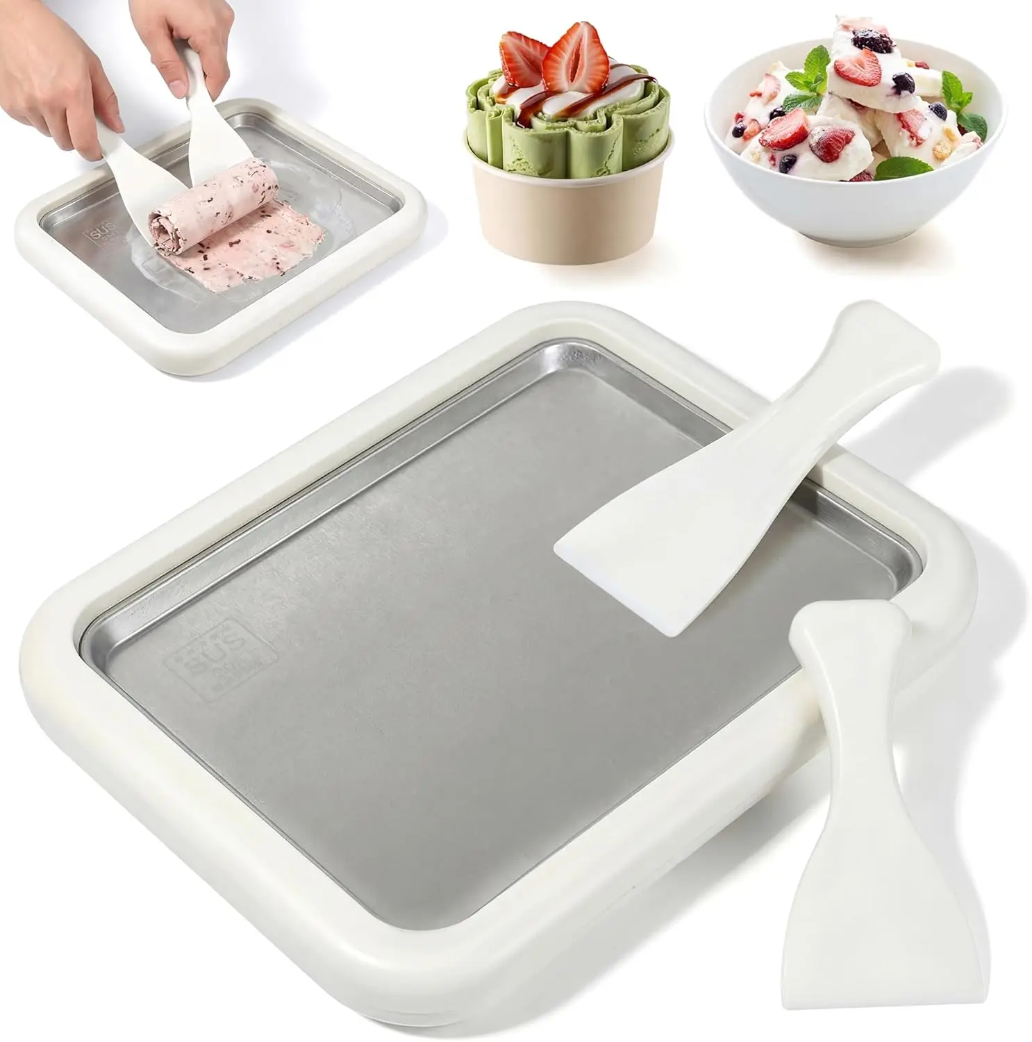 Ready-to-Use Slushie & Ice Cream Maker Kit - 2 Scrapers, Upgraded Food-Grade Stainless Steel Cold Plate, No Electricity Needed, Compact Kitchen Cooling Tray, Ideal for Family & Parent-Child DIY Activities (Home Party Supplies Gift)