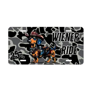 Wiener Ride Camo License Plate, Cowboy Car Accessories, Vanity Plate - Lightweight Aluminum, Pre-Drilled holes, Easy Installation