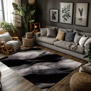 Modern Marble Gold Vein Crystal Velvet Area Rug Black Grey Abstract Non‑Slip Luxury Living Room Rug#MarbleVeinRug #AbstractRug #LuxuryHomeDecor #BlackGreyGoldCarpet #CrystalVelvetRug