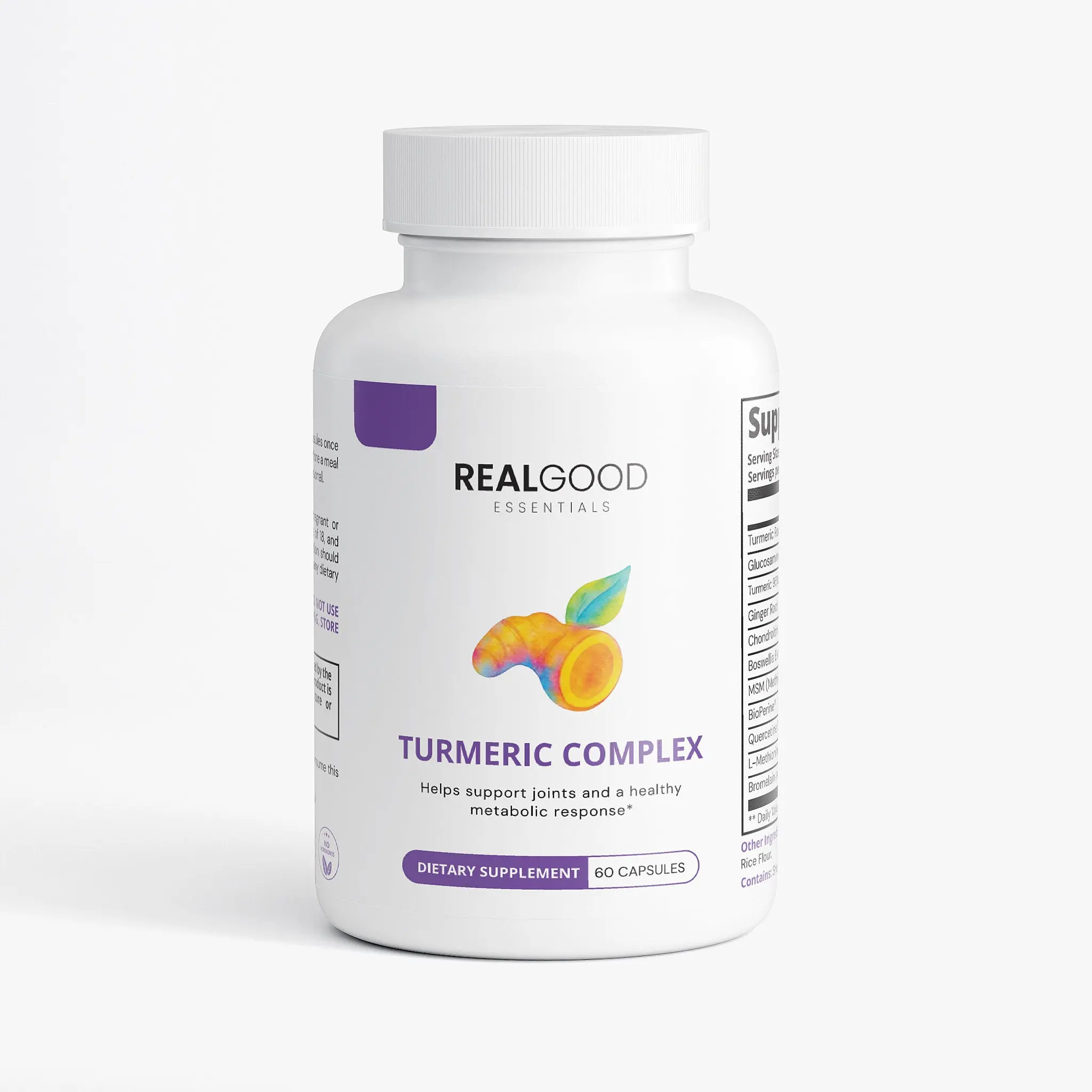 RealGood Essentials Turmeric Complex with Curcuminoids, Glucosamine, Ginger & Boswellia – Multi-Ingredient Dietary Supplement, 60 Capsules