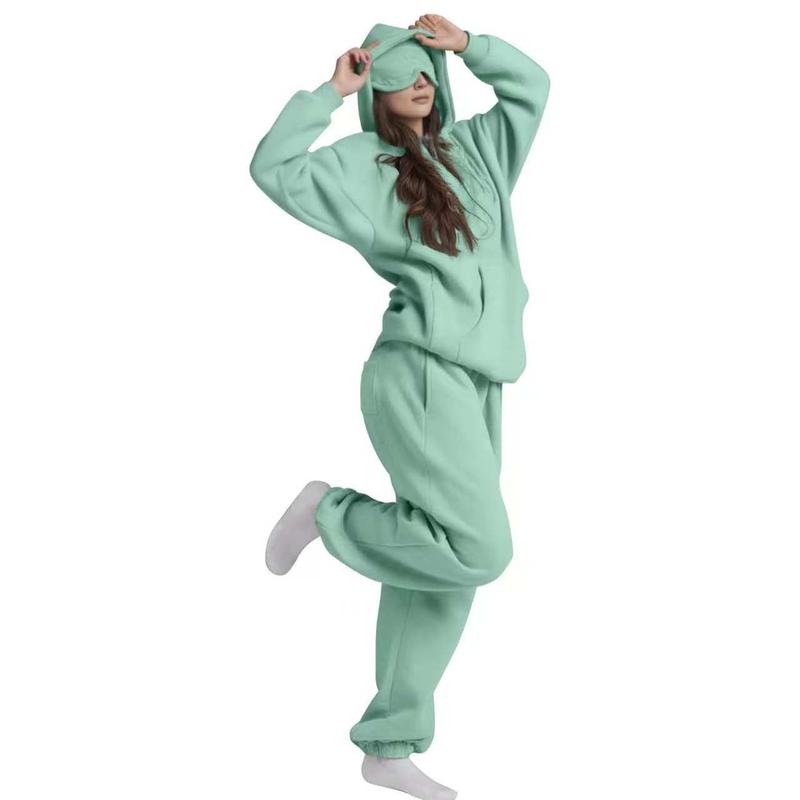 Women's Solid Color 2-Piece Hoodie Set: Loose Long Sleeve Pullover & Jogger Pants,  Breathable Sportswear for Everyday Comfort fleece cotton comfortable pant Women's Hooded Tracksuit Set two-piece set  Women's Fall Two-Piece Workout Set Sweatsuit