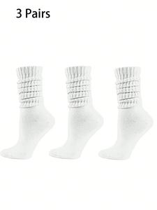 unisex 3 pairs solid color crew socks, minimalist casual basic moisture wicking scrunch socks for men & women, soft comfy breathable mid-calf baggy socks for all seasons daily wear, slouch socks, scrunchie socks, socks set, soft comfy hosiery