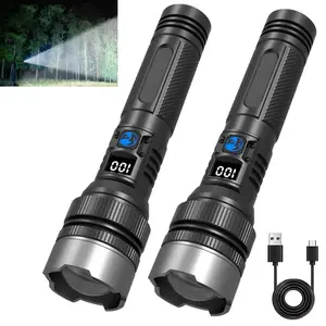 2-piece rechargeable zoom ultra bright flashlight, suitable for emergency power outages, outdoor camping, hurricanes Rechargeable LED battery powered, with 5 lighting modes