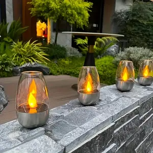 1pc Solar Outdoor Candle Light, Battery Holder LED Night Light, 600mAh Battery, Charging-free Candle Light, Suitable for Indoor Desktop Step Decoration Lighting, Outdoor Garden Lawn, Outdoor Pathway Lighting, Party, Decoration