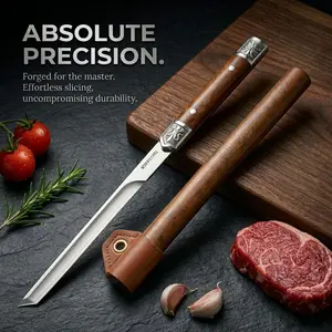 Premium Stainless Steel Fruit Knife and Meat Slicing Knife with Wooden Sheath Multipurpose Kitchen Carving Knife for Slicing Bread and Steak Sharp Chef Tool for Home Cooking