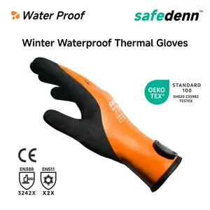 Fully Waterproof And Cold-Resistant Thermal Gloves for Work, Featuring a Strap at The Wrist, Latex Coating, Non-Slip And Abrasion-Resistant Properties, Certified to EN388-2242X, EN511-X2X, And OEKO-TEX.