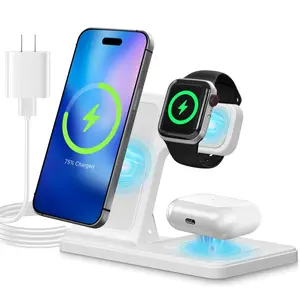 Portable 3 In 1 Wireless Charger, 18W Mag-Safe Folding Wireless Charging Station Suitable For iPhone 15 14 Pro Max 13 12 11, For i-Watch 9 8 7 6 5 4 3 2Se, For Air-pods 3 2 Pro Multiple Devices，Wireless charger for Android phones Cellphone chargers Foldab