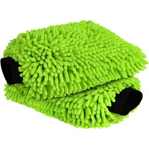 Car Wash Mitt Microfiber, 2PK Scratch Free Lint-Free, Premium Chenille Microfiber Mitt Car Wash Brush, Green, Regular Size 7.12''X10.14''