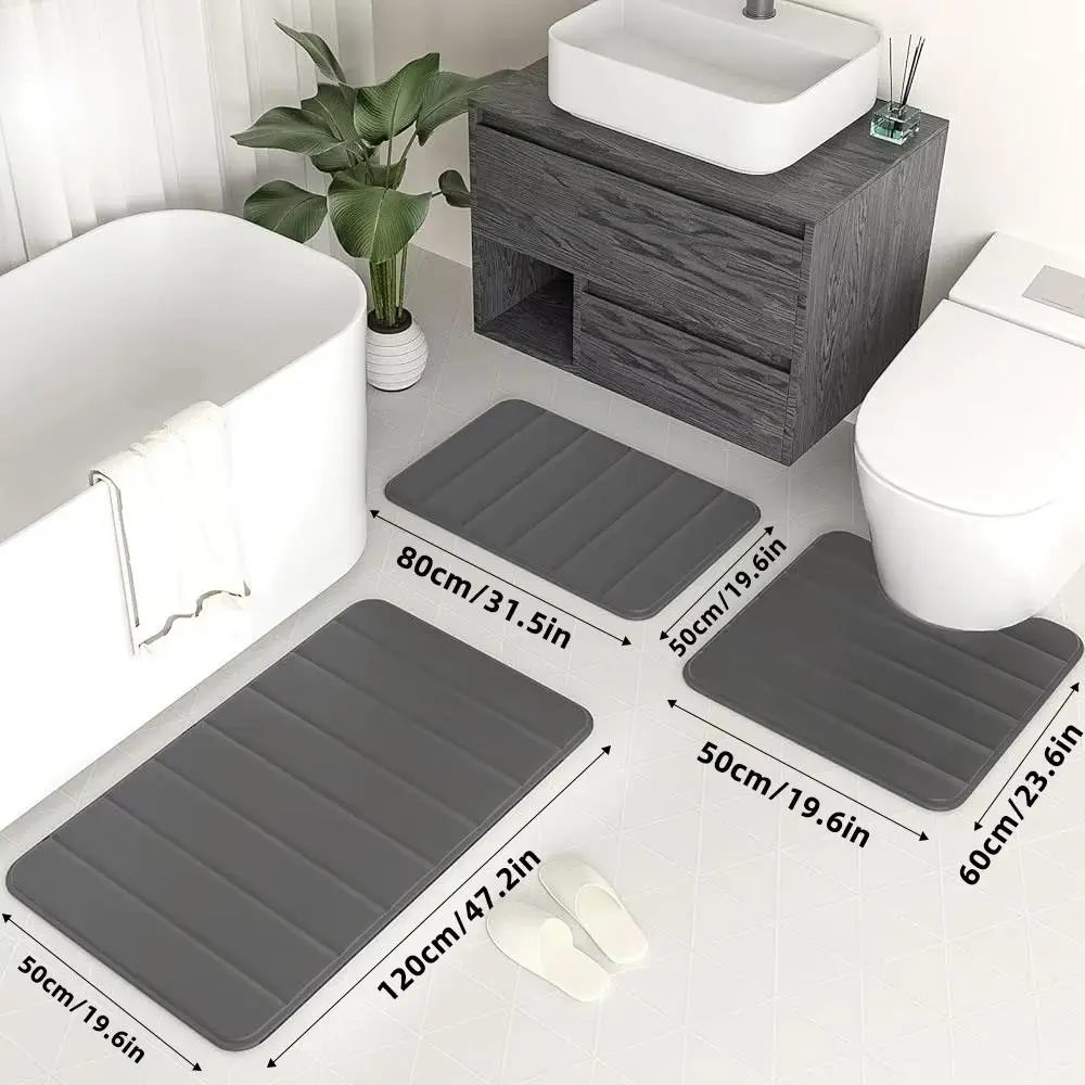 3 Pcs Bathroom Rug Set Soft Foot Mat Absorbent Memory Foam Dry Fast Non-Slip Floor Kitchen Shower Room Doormat Toilet Floor Mat NONE, Cover, Modern
