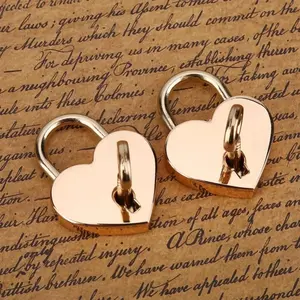 Heart-Shaped Vintage Metal Mini Padlocks, Baggage Luggage Suitcase Key Locks, U-Shape Lock Design, Ideal for Travel & Storage