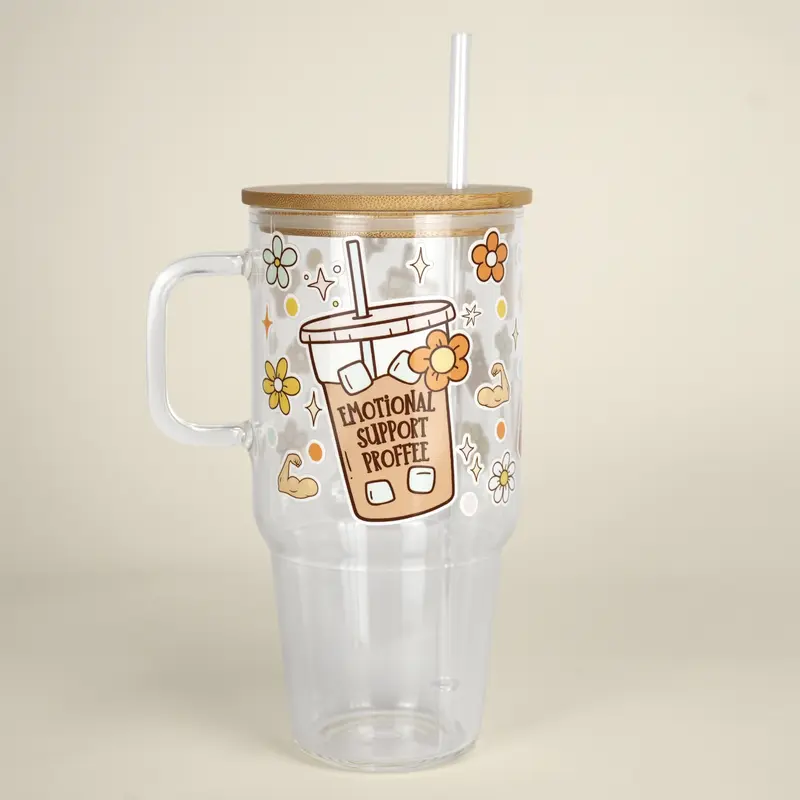Bariatric Bestie 40oz Glass Tumbler with Handle, Bamboo Lid & Straw, Gift for Her