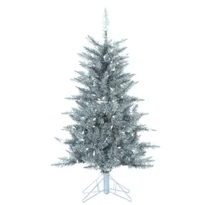 4 ft. Pre  Lit Clear UL Silver Tuscany Tinsel Tree