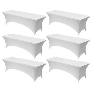 VEVOR 6 Pack Table Cloth for 8FT Rectangular Fitted Events, Wrinkle-Resistant Stretch White Table Covers, Washable Spandex Tablecloth Protector, for Party, Wedding, Cocktail, Banquet, Festival