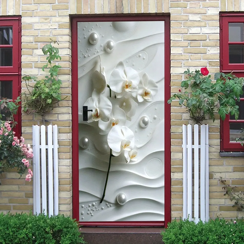 2pcs Stereo Relief White Phalaenopsis Pearl Wall Stickers Modern Minimalist Living Room Entrance Bedroom Background Wall Decorative Stickers Self Adhesive Waterproof Removable Home Wall Art Decals