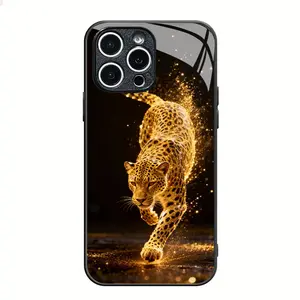 Jaguar pattern magnetic glass phone case, compatible with iPhone 16/17 Pro Max/12/13/14/15 Pro/17 Air, Magsafe tempered glass protective case.
