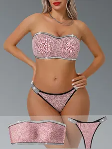 Women's Comfortable Breathable Quick-Dry Bandeau Bra Set, Leopard Print Seamless Sports Yoga Tank Top Lingerie, Cool Touch Invisible Design