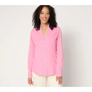Isaac Mizrahi Live! Stretch Poplin Shirt with Gingham Detail