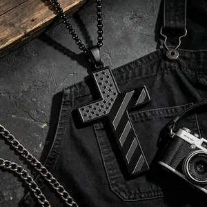 American Flag Cross Necklace for Men, Father's Day Graduation Christian Gifts for Him, Stainless Steel Cross Pendant Chain with Bible Verse, Baptism First Communion Pendant Necklace Gifts men's jewelry, Daily, Long