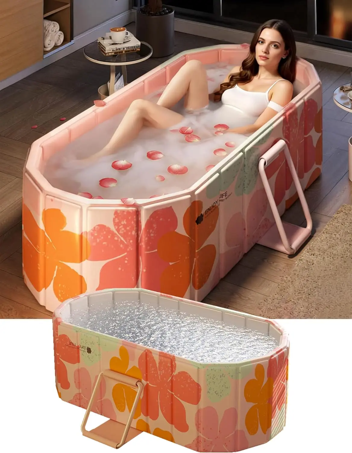 Adult Collapsible Insulated Soaking Tub - No-Inflation Portable Ice Bath Tub with Cover, Family Size, Ideal for Athletes, Small Apartments & Indoor/Outdoor Home Spa Use, Adults