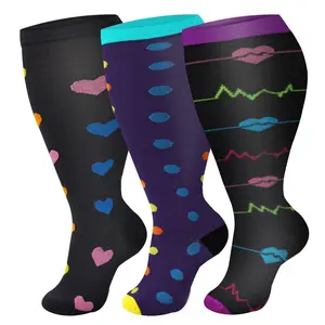 3 Pack Plus Size Floral Calf Socks for Women – Soft & Breathable Nylon Blend for Daywear, Holidays, Travel & Party Outfits