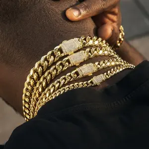 18 Vacuum-gold Plated Miami Cuban Link Chain Hip-hop Jewelry Necklace or Bracelet-Fashionable Accessory Valentines Birthday Gift for GF Men Women unisex Monaco Mexico & Micro Promise chains For Husband Boyfriend Birthday Gift