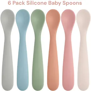 6 Pack Silicone Baby Spoons Self Feeding 6 Months+, BPA Free Soft Tip Feeding Utensils Mother Gift Birthday Gift
