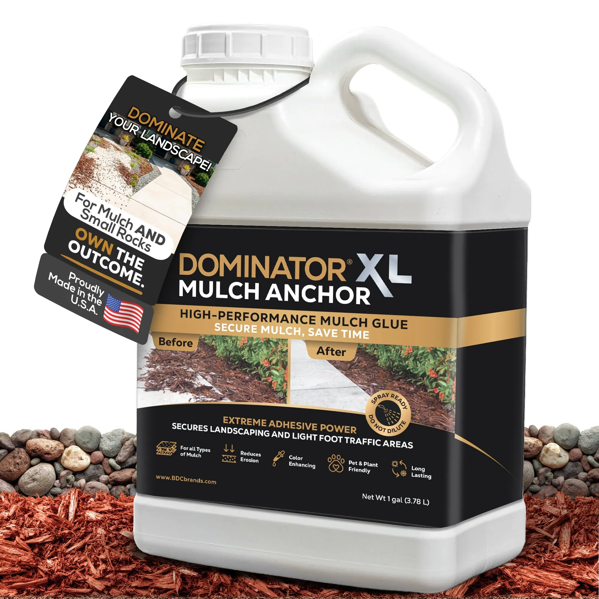 DOMINATOR XL Mulch Anchor - Best Mulch & Pea Gravel Glue for Your Landscape Garden Outdoor