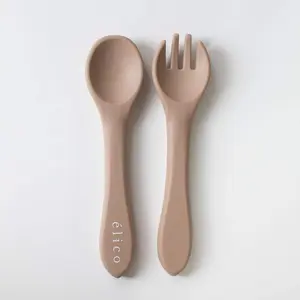 1 Set of Silicone Spoon + Fork - Sand Taupe