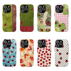 Cute Ladybug Aesthetic Phone Case  for iPhone 17 16 15 14 13 12 11 – Floral Polka Dot Cartoon Bug Pattern Cover Kawaii Minimal Design - For Girls & Ladybug Lovers -  Best Gift Idea!