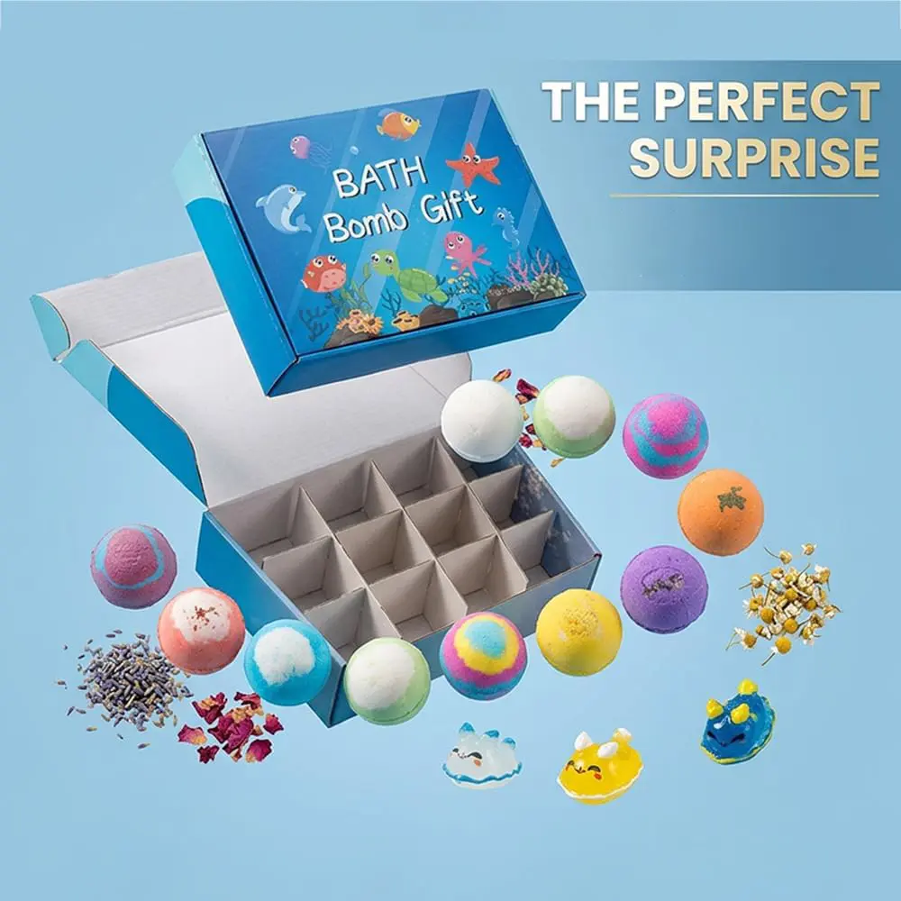12Pcs Surprise Bath Bombs with to-ys Inside, Easter Egg Gift Set Featuring Dino and Ocean Themes, Natural Sea Salt Fizzing Spa Balls, Skin-Friendly Sensory Play and Fun Bubble Activity for Boys Girls Bath Products Dinosaur