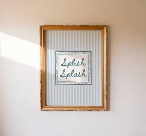 Splish Splash Print  Blue Bathroom Decor  Vintage Striped Wall Art