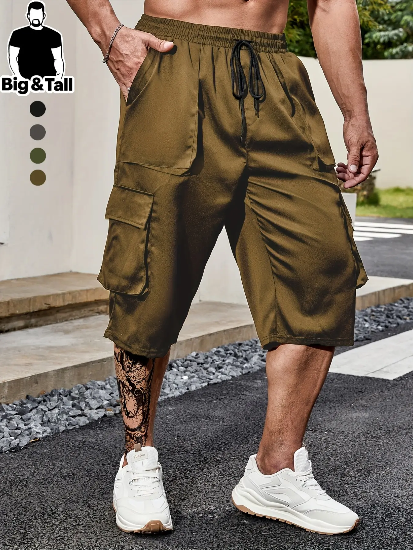 Men's Plus Size Workwear Casual Seven-Quarter Pocket Pants, Menswear, Versatile Daily Wear, Suitable for Outdoor Activities and Travel, Essential Wardrobe Item, Daily Casual Shorts