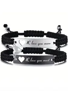 Couple Heart Shaped Matching Bracelets, Adjustable Woven Love Bracelet for Long Distance Relationships, Perfect Gift for Boyfriend or Girlfriend, Jewelry Bracelet