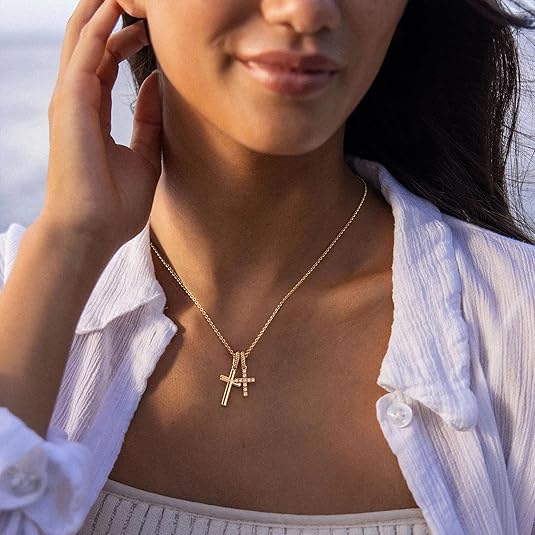 Fettero Gold Cross Necklace for Women Gold Plated Dainty Cross Pendant Non-Tarnish Necklace, Faith Crucifix Chain Jewelry, Elegant Religious Gifts Fettero Gold Cross Necklace for Women Gold Plated Dainty Cross Pendant Non-Tarnish Necklace, Faith Crucifix Chain Jewelry, Elegant Religious Gifts