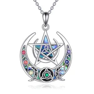 YFN Celtic knots Necklace 925 Sterling Silver Pentagram Pentacle Necklace Celtics Pagan Wiccan Magic Amulet Jewelry Gifts for Women Men