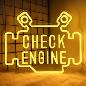 Check Engine Neon Signs for wall decor, Garage Neon Sign for Man Cave,  Engine Led Light Signs with Dimmer,  Decoration USB  with