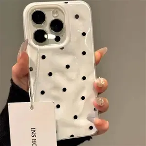 Vintage classic polka dot pattern Phone Case suitable for iPhone 11 12 13 14 15 Pro Max Plus Air Shockproof Soft Cover, Casing, Fluffy Phone Case, Phone Case with Lip Gloss Holder, Cute Cartoon Phone Case