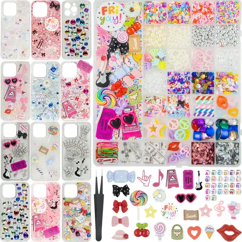 2250 Pcs Junk Case Charms Kit, Charms for Junk Cases, Phone Case Charms, Junk Case Kit with Big Charms, Bow Charms, Nail Charms, Letter Beads, Pink Charms,Junk Beads Charms