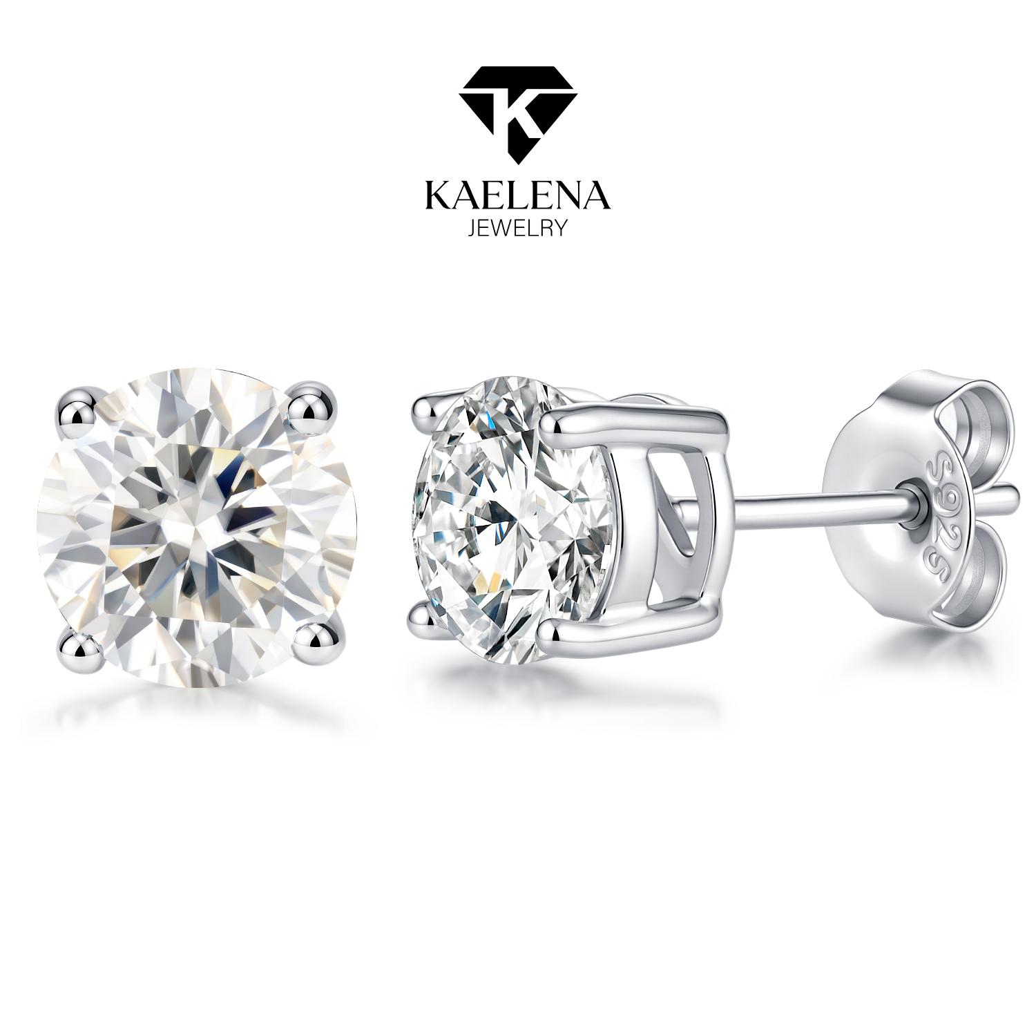 Kaelena  Four-Prong Setting Stud Earrings D Color VVS Lab-Created Moissanite Stud Earring S925 Sterling Silver  Perfect Valentine's Day Mother's Day Birthday & Anniversary Gift Unisex Daily Wear