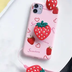 Summer 3d Strawberry Shaped Phone Case With Stand & Lanyard, Compatible With Iphone Smartphone Cellphone Accessories Protector Cover Protection