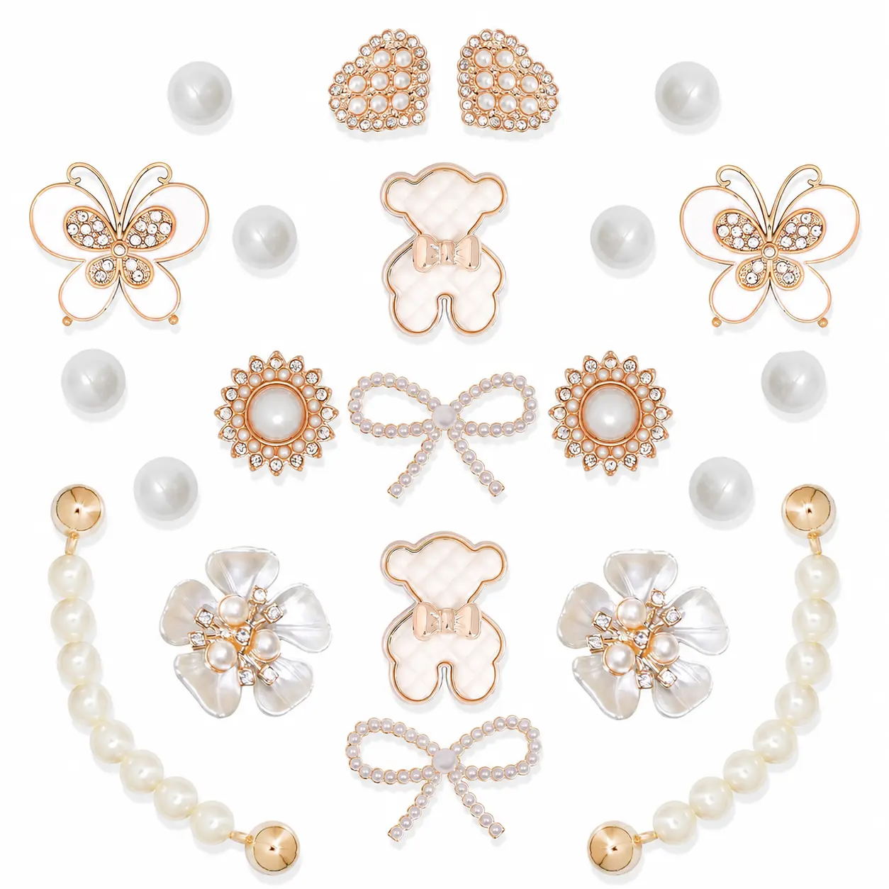Women'S Shoe Charms Chain Accessories for Flower Pearl Butterfly Clog Shoe Charms Rhinestone Sandals Girls Slippers Charm Bling Cute Decoration for Party Birthday(22pcs)