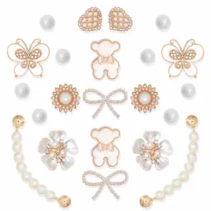 Women'S Shoe Charms Chain Accessories for Flower Pearl Butterfly Clog Shoe Charms Rhinestone Sandals Girls Slippers Charm Bling Cute Decoration for Party Birthday(22pcs)
