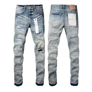 New Fashion Purple jeans man with distressed hole patches Fashion Repair Low Rise Skinny Denim pants 28-40 size Black Casual Fabric Menswear Trouser Streetwear Beige Pocket Plain