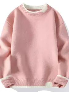 Single-piece autumn and winter youth men's faux-two-piece warm and stylish sweater, loose, new, knitted, round neck, as a base layer, Knitwear