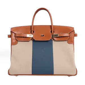Pre-owned HERMÈS Canvas Top Handle Bag Birkin Fauve Barenia Ficelle 17496776 L