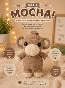 Mocha the Monkey Plushie – Handmade Soft Stuffed Monkey
