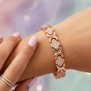 Copper Bracelets for Women , Pure Copper Magnetic chain Bracelet with 3500 Gauss Effective Magnets Outdoorfun premium fold-over clasp adjustable therapy jewelry pulsera sanadora pulce rade cobre energy pain support